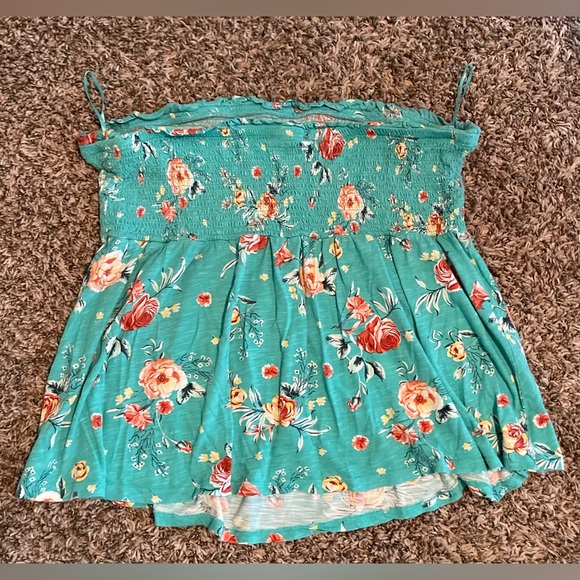 Torrid Plus Size Teal Emerald Shirred Tube Floral Tube Top Blouse Size: 3XL - Picture 2 of 3